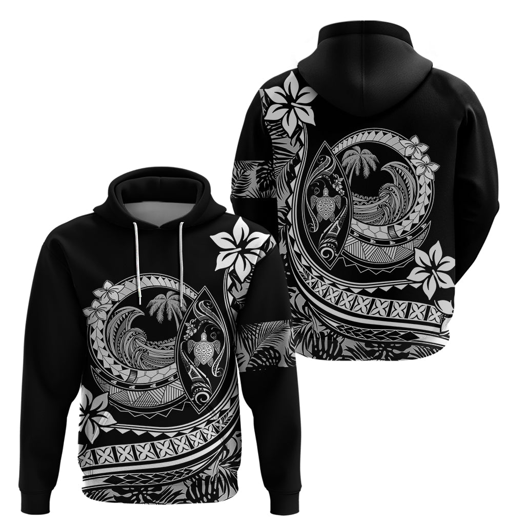 Polynesian Plumeria Hoodie Ride The Waves - Black - Wonder Print Shop