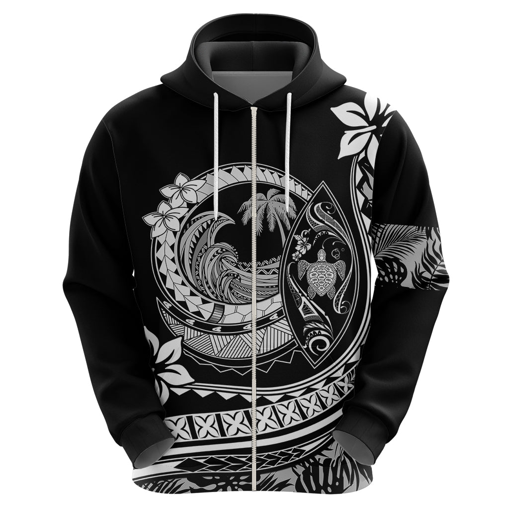 Polynesian Plumeria Hoodie Ride The Waves - Black - Wonder Print Shop