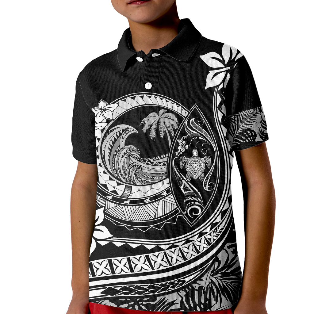 Polynesian Plumeria Kid Polo Shirt Ride The Waves - Black - Wonder Print Shop