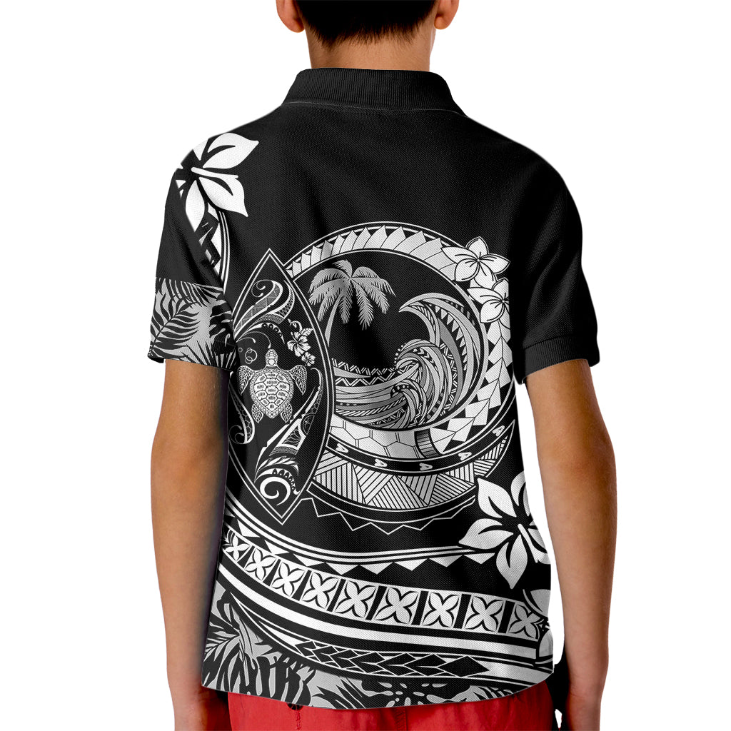 Polynesian Plumeria Kid Polo Shirt Ride The Waves - Black - Wonder Print Shop