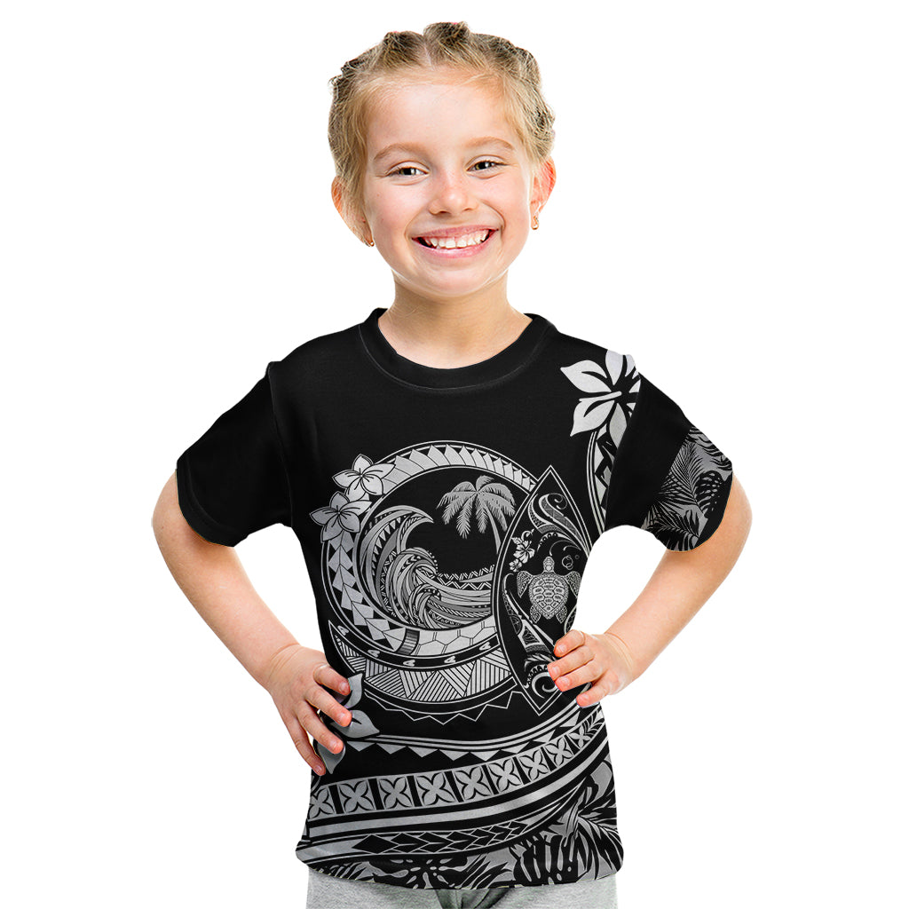 Polynesian Plumeria Kid T Shirt Ride The Waves - Black - Wonder Print Shop