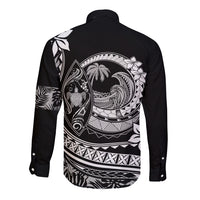 Polynesian Plumeria Long Sleeve Button Shirt Ride The Waves - Black - Wonder Print Shop