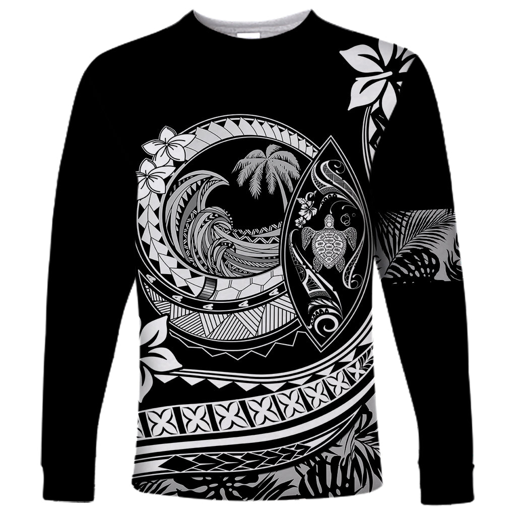 Polynesian Plumeria Long Sleeve Shirt Ride The Waves - Black - Wonder Print Shop