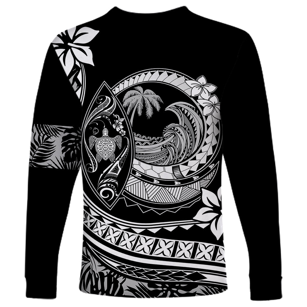 Polynesian Plumeria Long Sleeve Shirt Ride The Waves - Black - Wonder Print Shop