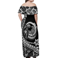 Polynesian Plumeria Off Shoulder Maxi Dress Ride The Waves - Black - Wonder Print Shop