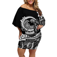 Polynesian Plumeria Off Shoulder Short Dress Ride The Waves - Black - Wonder Print Shop