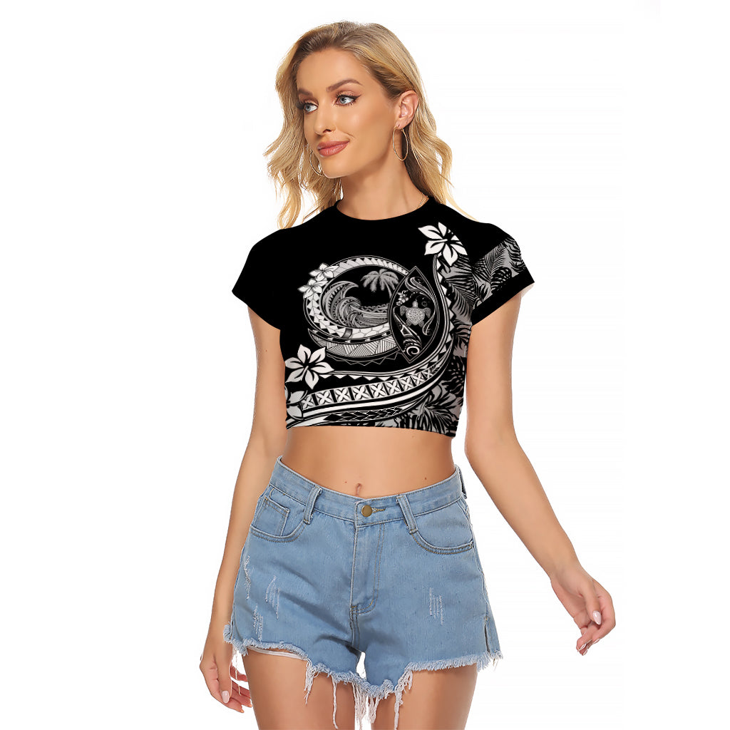Polynesian Plumeria Raglan Cropped T Shirt Ride The Waves - Black - Wonder Print Shop