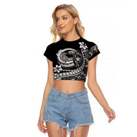 Polynesian Plumeria Raglan Cropped T Shirt Ride The Waves - Black - Wonder Print Shop