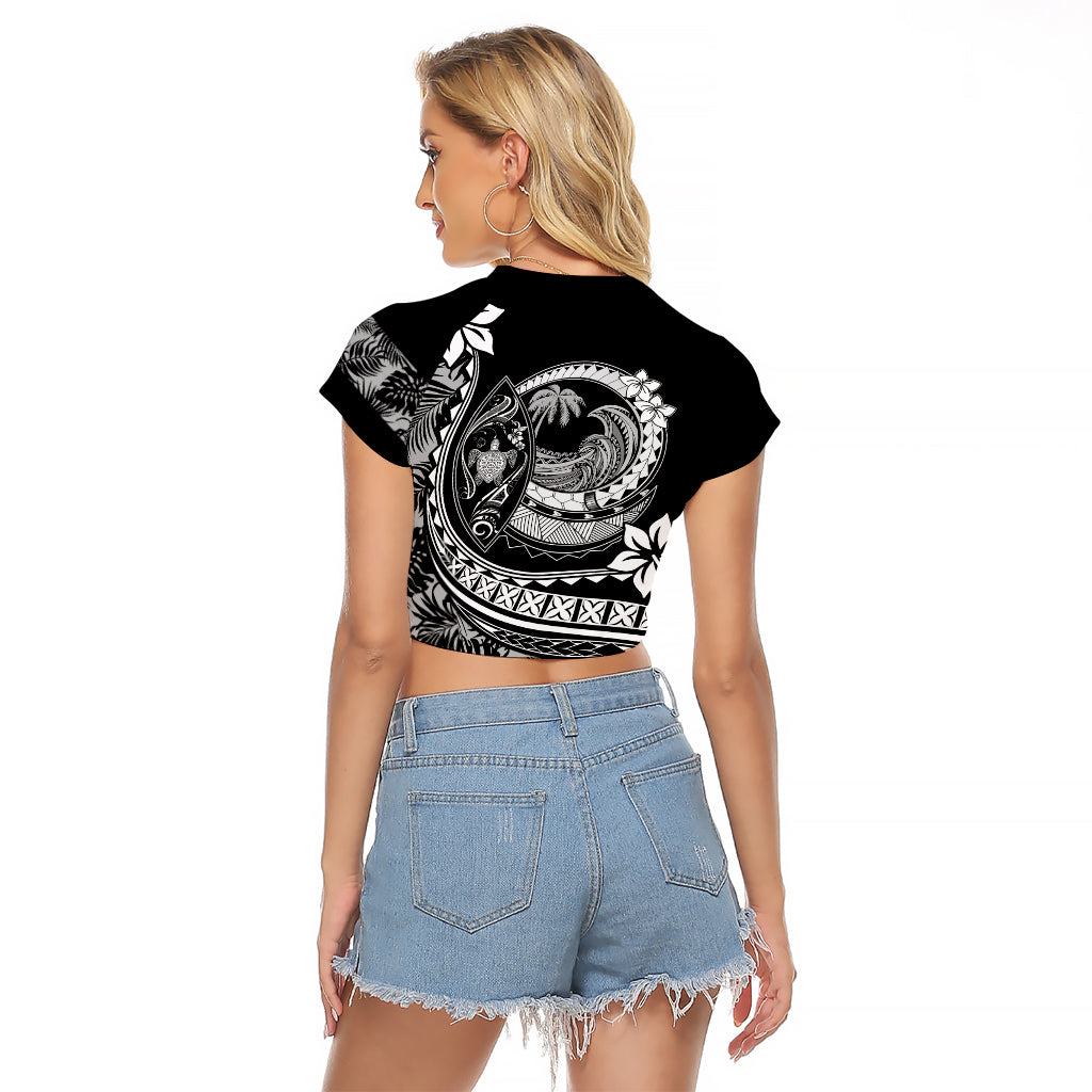 Polynesian Plumeria Raglan Cropped T Shirt Ride The Waves - Black - Wonder Print Shop
