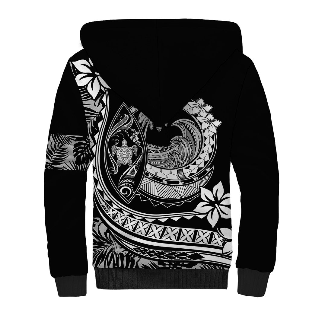 Polynesian Plumeria Sherpa Hoodie Ride The Waves - Black - Wonder Print Shop