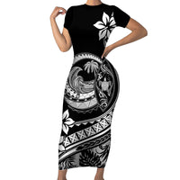 Polynesian Plumeria Short Sleeve Bodycon Dress Ride The Waves - Black - Wonder Print Shop