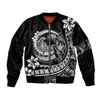 Polynesian Plumeria Sleeve Zip Bomber Jacket Ride The Waves - Black - Wonder Print Shop