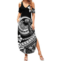 Polynesian Plumeria Summer Maxi Dress Ride The Waves - Black - Wonder Print Shop