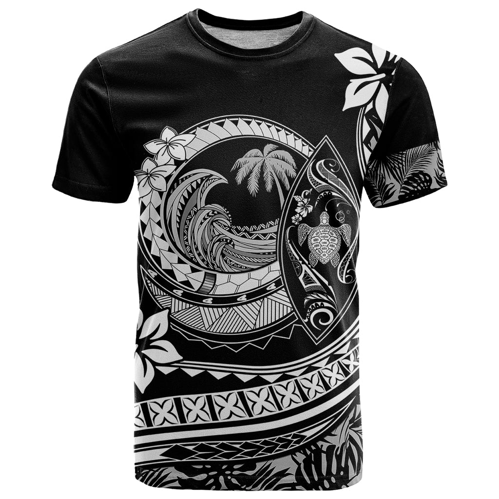 Polynesian Plumeria T Shirt Ride The Waves - Black - Wonder Print Shop