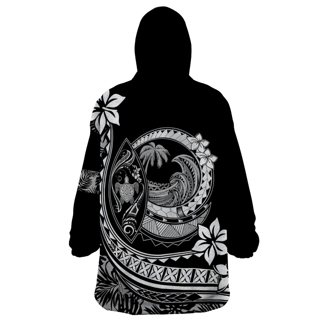 Polynesian Plumeria Wearable Blanket Hoodie Ride The Waves - Black - Wonder Print Shop