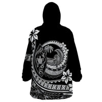Polynesian Plumeria Wearable Blanket Hoodie Ride The Waves - Black - Wonder Print Shop