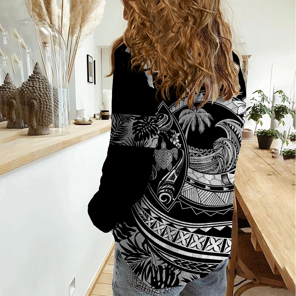 Polynesian Plumeria Women Casual Shirt Ride The Waves - Black - Wonder Print Shop