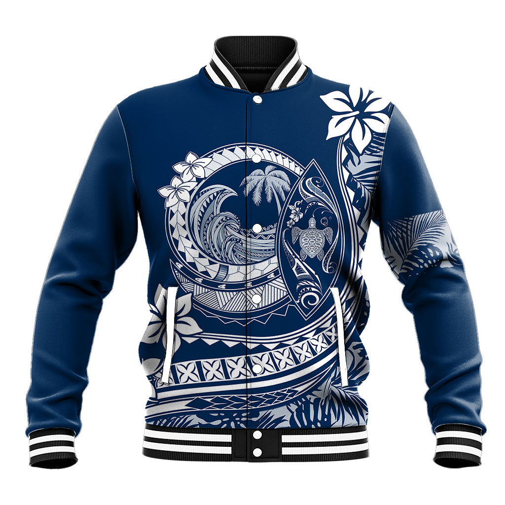 Polynesian Plumeria Baseball Jacket Ride The Waves - Navy Blue LT7 - Wonder Print Shop