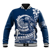 Polynesian Plumeria Baseball Jacket Ride The Waves - Navy Blue LT7 - Wonder Print Shop