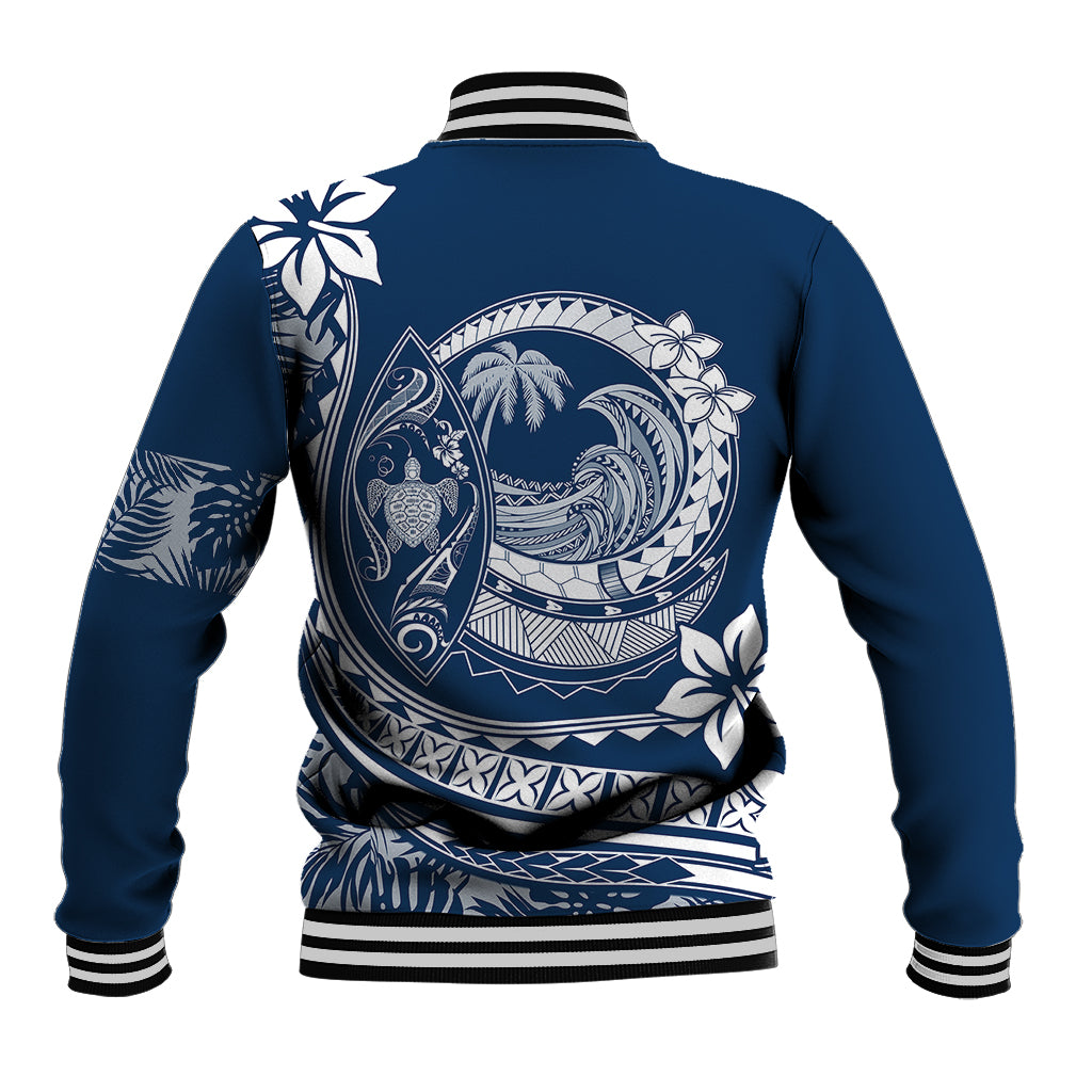 Polynesian Plumeria Baseball Jacket Ride The Waves - Navy Blue LT7 - Wonder Print Shop