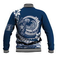Polynesian Plumeria Baseball Jacket Ride The Waves - Navy Blue LT7 - Wonder Print Shop