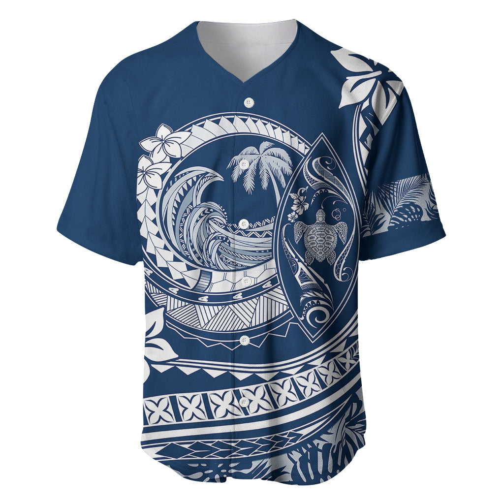 Polynesian Plumeria Baseball Jersey Ride The Waves - Navy Blue LT7 - Wonder Print Shop