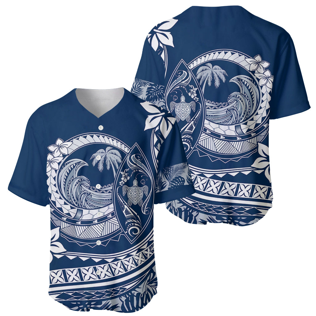 Polynesian Plumeria Baseball Jersey Ride The Waves - Navy Blue LT7 - Wonder Print Shop