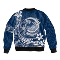 Polynesian Plumeria Bomber Jacket Ride The Waves - Navy Blue LT7 - Wonder Print Shop