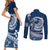 Polynesian Plumeria Couples Matching Short Sleeve Bodycon Dress and Long Sleeve Button Shirts Ride The Waves - Navy Blue LT7 - Wonder Print Shop