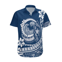 Polynesian Plumeria Hawaiian Shirt Ride The Waves - Navy Blue - Wonder Print Shop