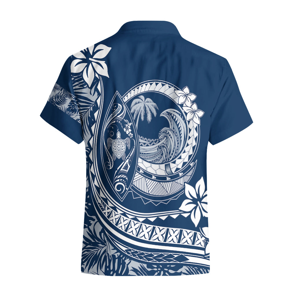 Polynesian Plumeria Hawaiian Shirt Ride The Waves - Navy Blue - Wonder Print Shop
