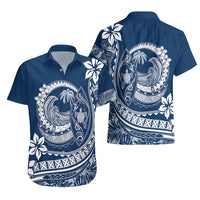 Polynesian Plumeria Hawaiian Shirt Ride The Waves - Navy Blue - Wonder Print Shop