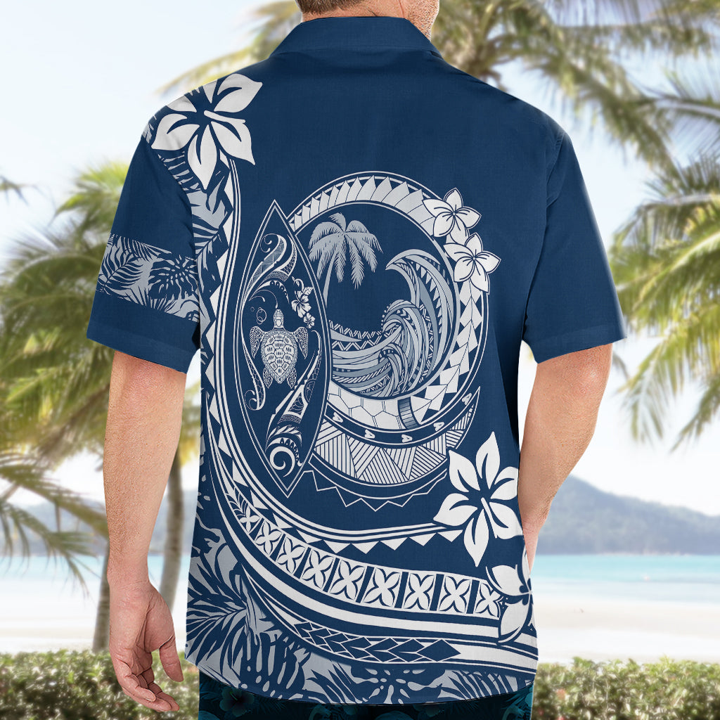 Polynesian Plumeria Hawaiian Shirt Ride The Waves - Navy Blue - Wonder Print Shop