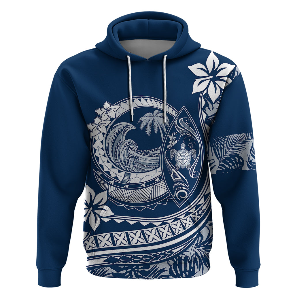 Polynesian Plumeria Hoodie Ride The Waves - Navy Blue - Wonder Print Shop