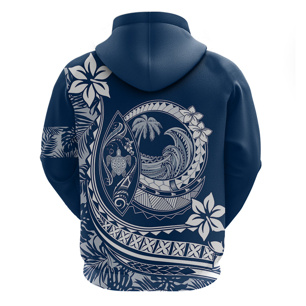 Polynesian Plumeria Hoodie Ride The Waves - Navy Blue - Wonder Print Shop