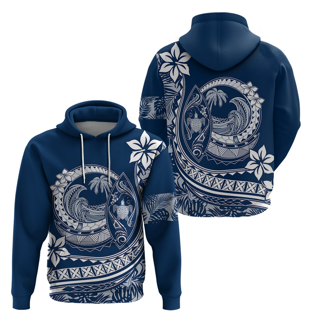 Polynesian Plumeria Hoodie Ride The Waves - Navy Blue - Wonder Print Shop