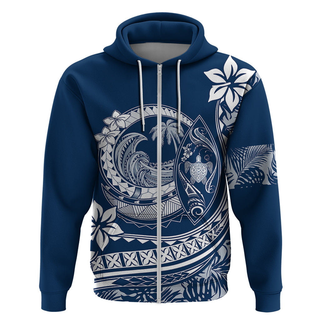 Polynesian Plumeria Hoodie Ride The Waves - Navy Blue - Wonder Print Shop