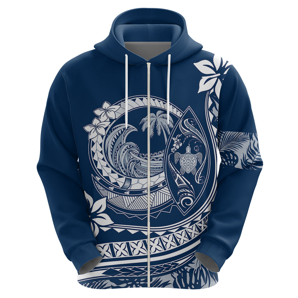 Polynesian Plumeria Hoodie Ride The Waves - Navy Blue - Wonder Print Shop