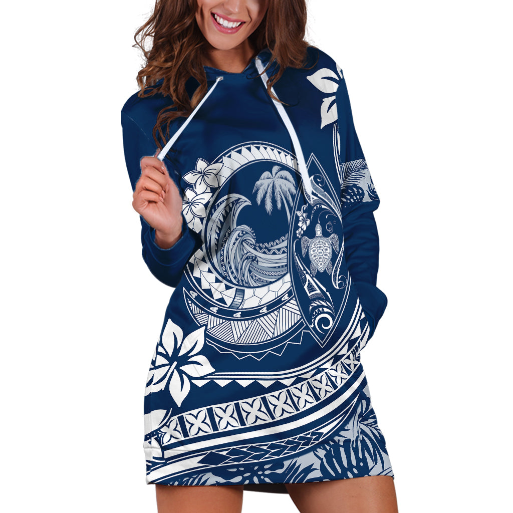 Polynesian Plumeria Hoodie Dress Ride The Waves - Navy Blue - Wonder Print Shop