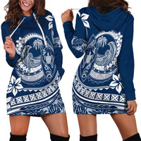 Polynesian Plumeria Hoodie Dress Ride The Waves - Navy Blue - Wonder Print Shop