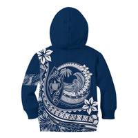 Polynesian Plumeria Kid Hoodie Ride The Waves - Navy Blue - Wonder Print Shop