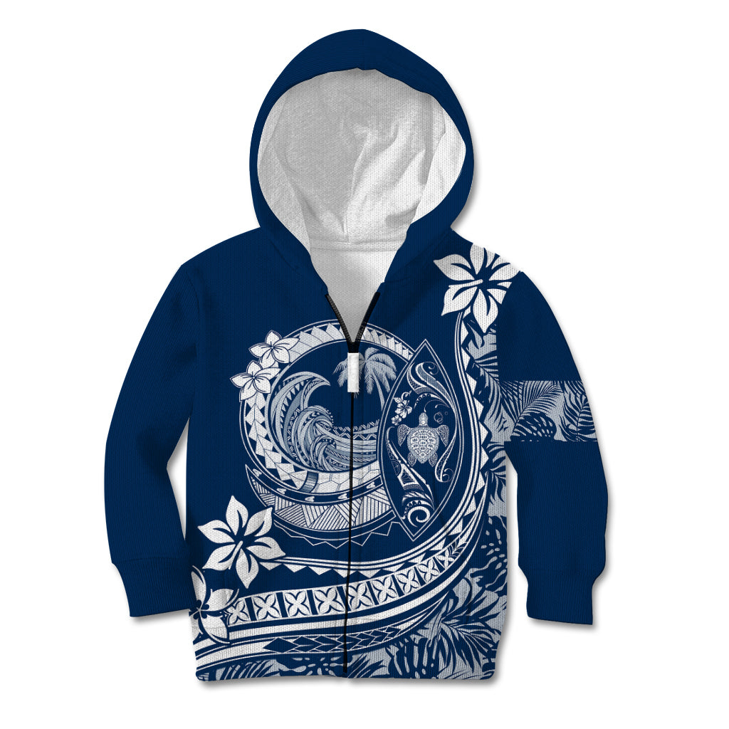 Polynesian Plumeria Kid Hoodie Ride The Waves - Navy Blue - Wonder Print Shop