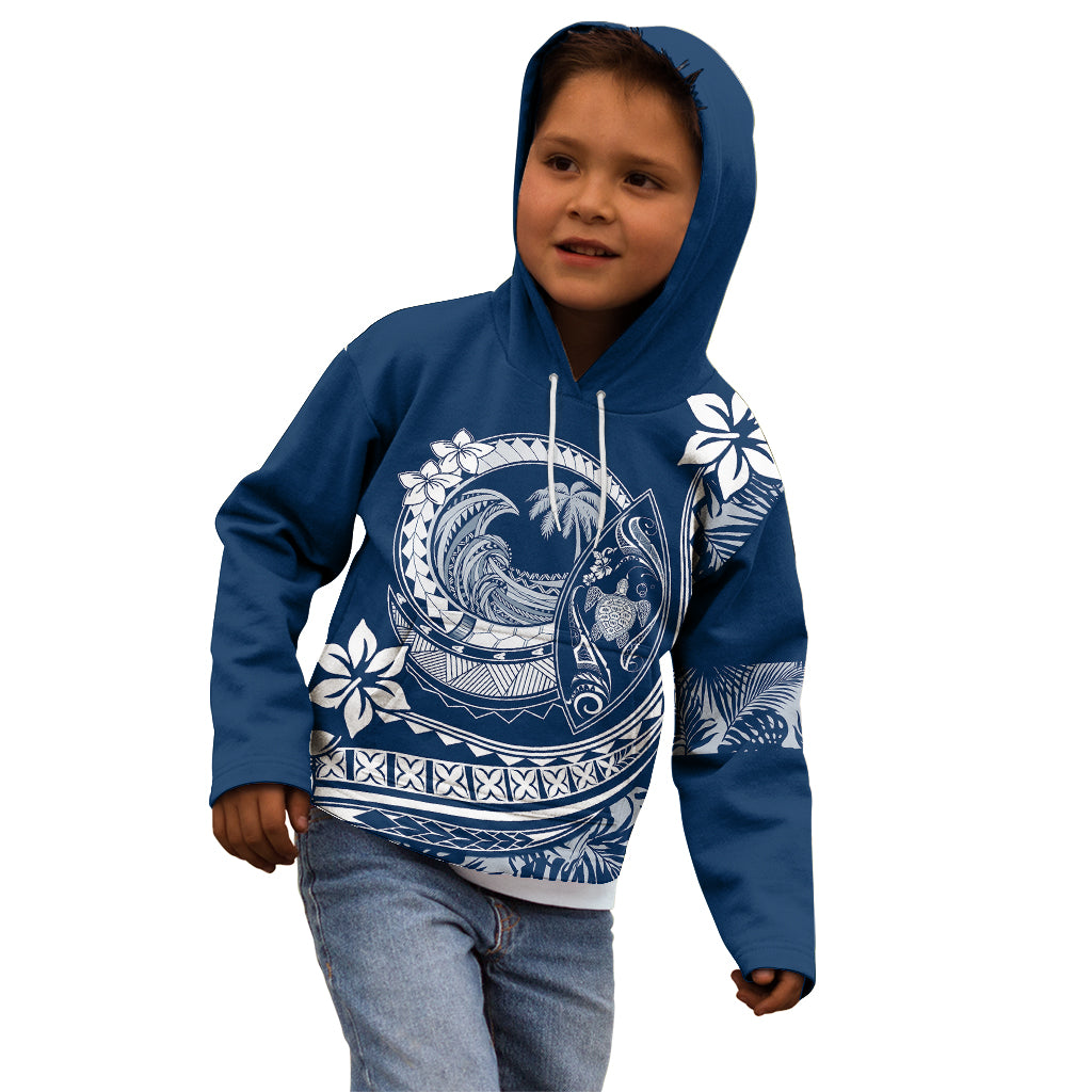 Polynesian Plumeria Kid Hoodie Ride The Waves - Navy Blue - Wonder Print Shop