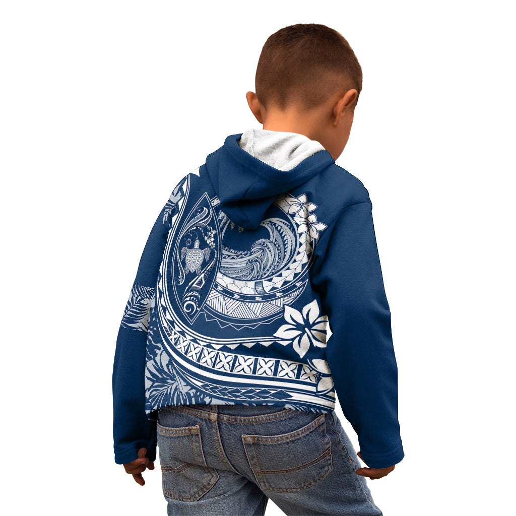 Polynesian Plumeria Kid Hoodie Ride The Waves - Navy Blue - Wonder Print Shop