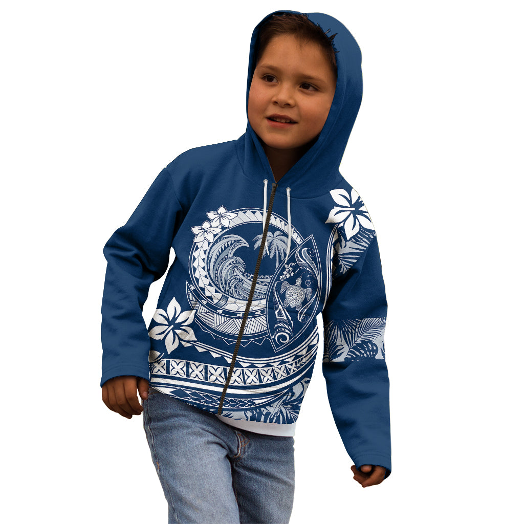 Polynesian Plumeria Kid Hoodie Ride The Waves - Navy Blue - Wonder Print Shop