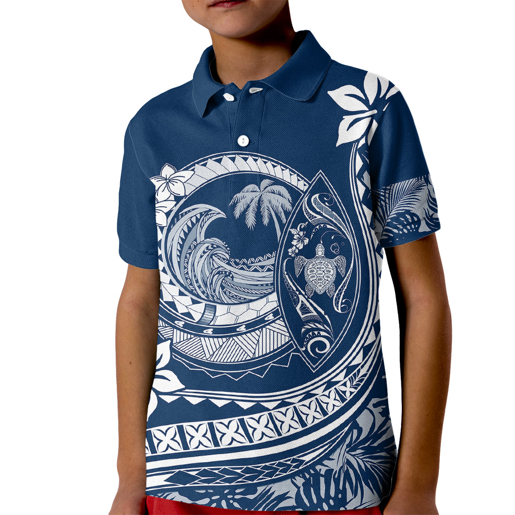 Polynesian Plumeria Kid Polo Shirt Ride The Waves - Navy Blue - Wonder Print Shop