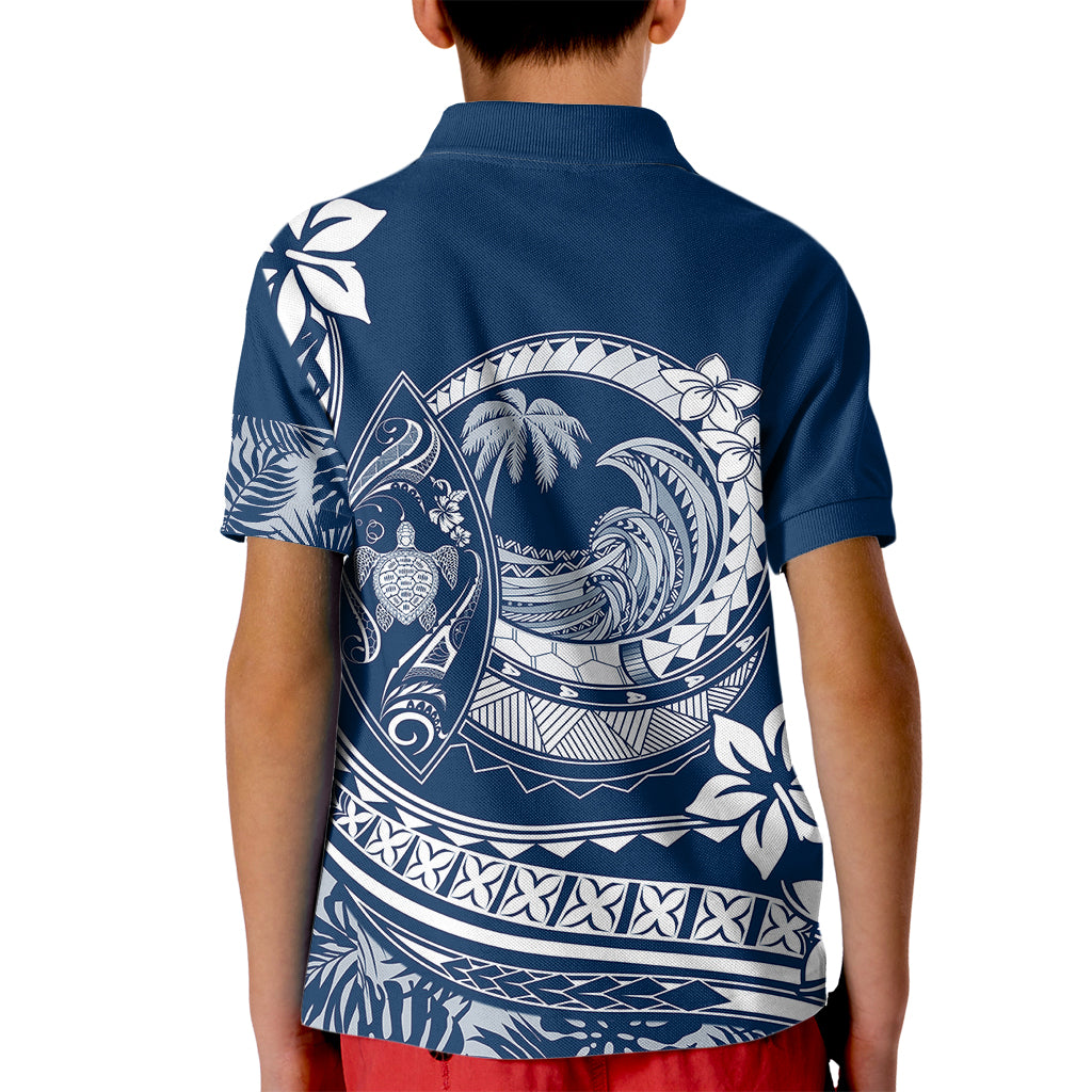 Polynesian Plumeria Kid Polo Shirt Ride The Waves - Navy Blue - Wonder Print Shop