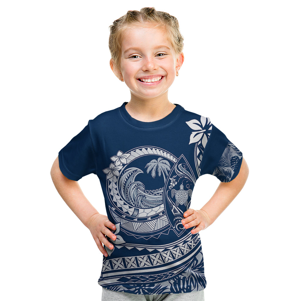 Polynesian Plumeria Kid T Shirt Ride The Waves - Navy Blue - Wonder Print Shop