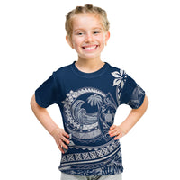Polynesian Plumeria Kid T Shirt Ride The Waves - Navy Blue - Wonder Print Shop