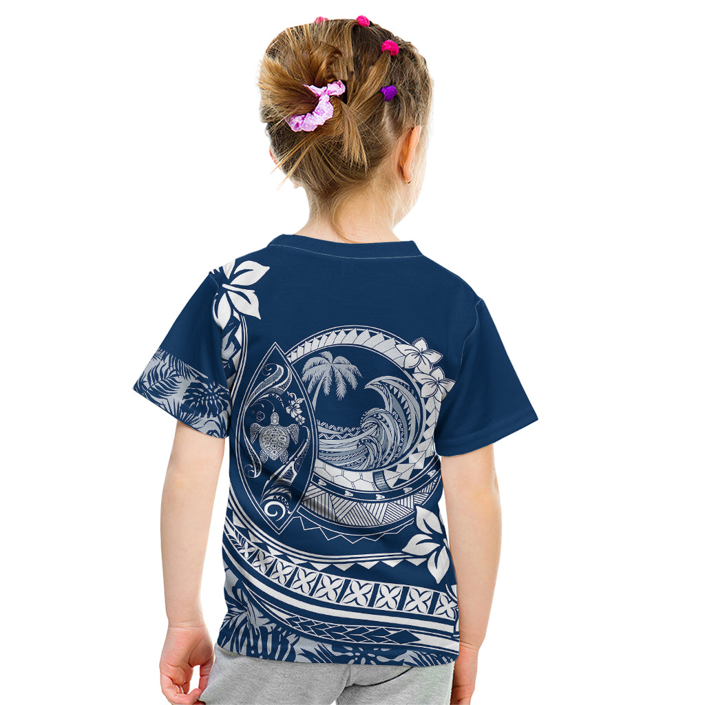 Polynesian Plumeria Kid T Shirt Ride The Waves - Navy Blue - Wonder Print Shop